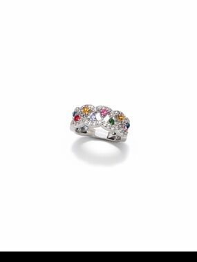 New Multi-Gemstone Micro Pavé Half Eternity Band Ring Silver plated Sizes 7 & 8